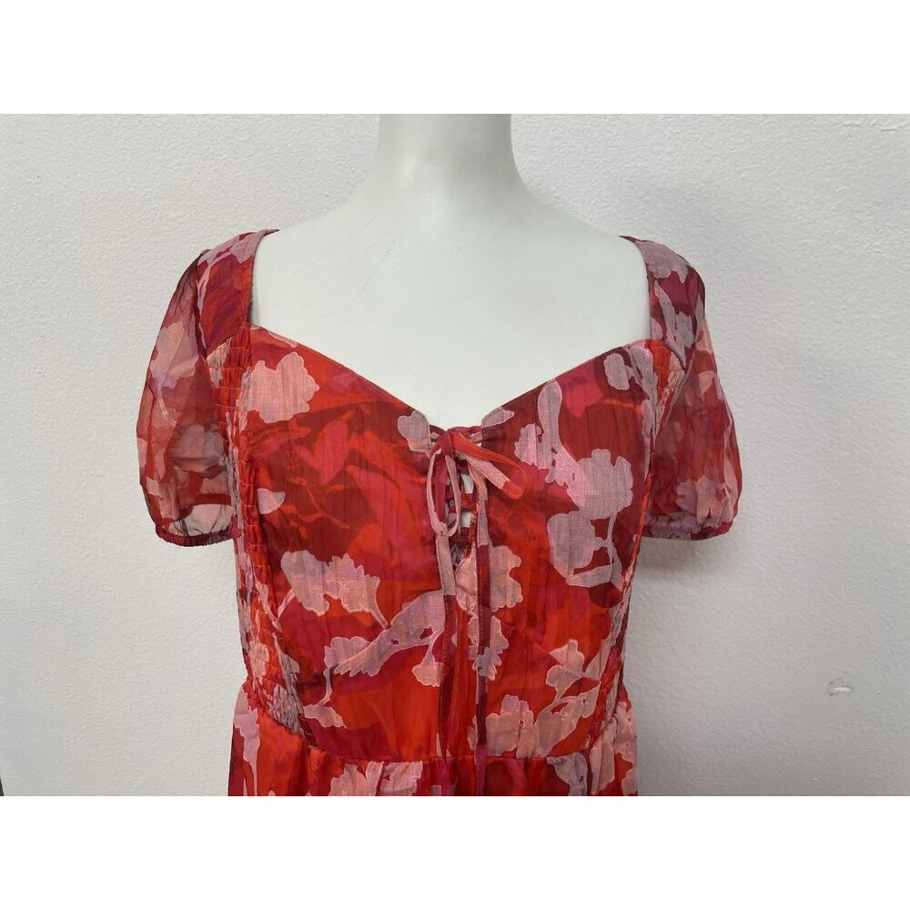 NWT Torrid Lined Lace Up Sweetheart neckline Dress Size 2X Floral Ruffle Smocked - Picture 3 of 16
